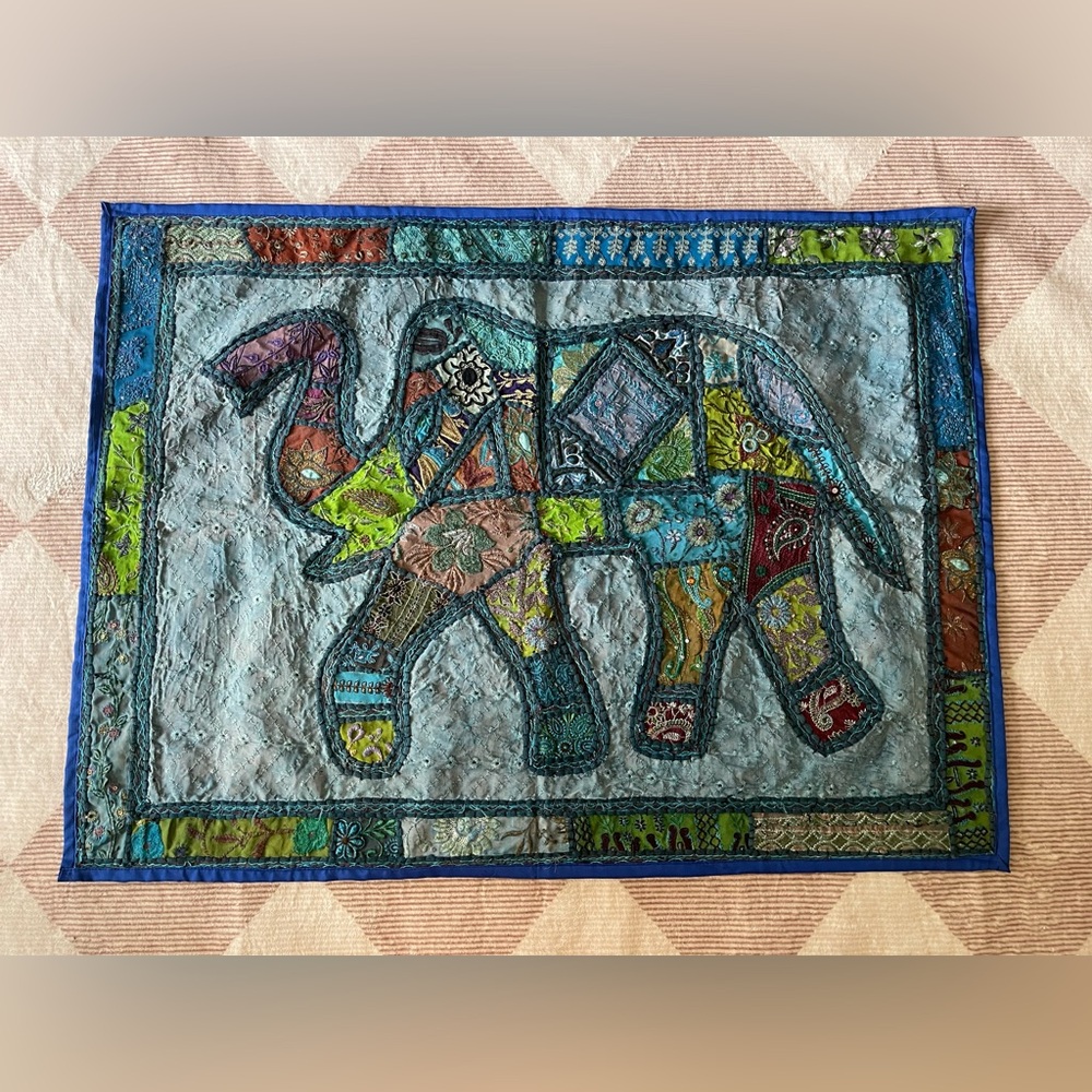 Vintage Handmade Elephant Patchwork Tapestry
